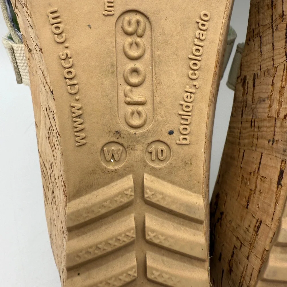 Crocs A-Leigh‎ Wedge Sandals Cork Platform Strappy Casual Beige Women's Size 10